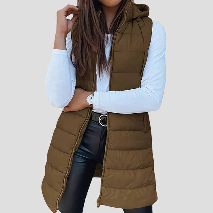 Amy | Elegant Hooded Longline Puffer Vest Jacket