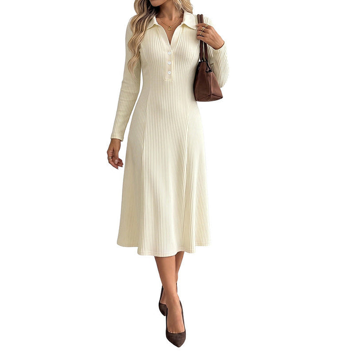 Andrea | Classic Ribbed Polo Collar Sweater Dress