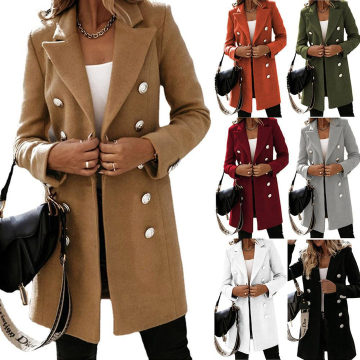 Andrea | Polished Double-Breasted Camel Coat with Lapel Collar