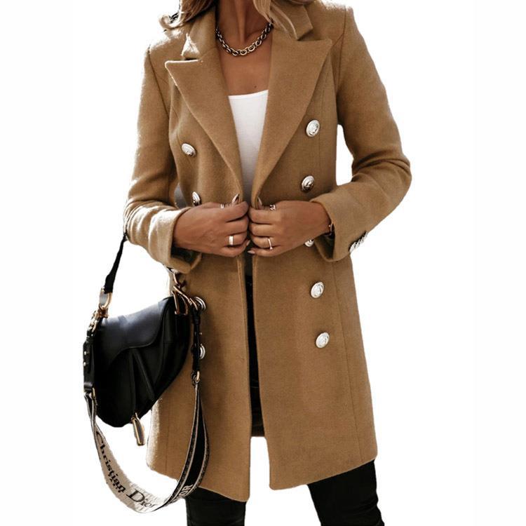 Andrea | Polished Double-Breasted Camel Coat with Lapel Collar