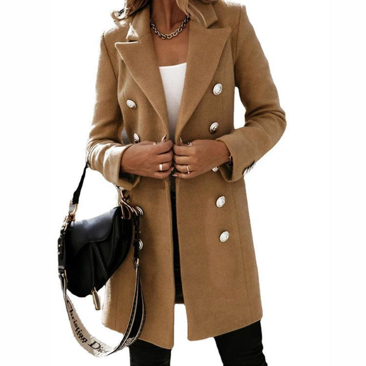 Andrea | Polished Double-Breasted Camel Coat with Lapel Collar