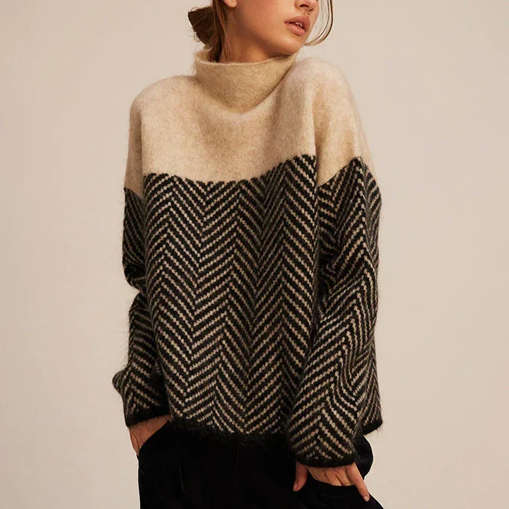 Andrea | Sophisticated Herringbone Funnel Neck Turtleneck Sweater