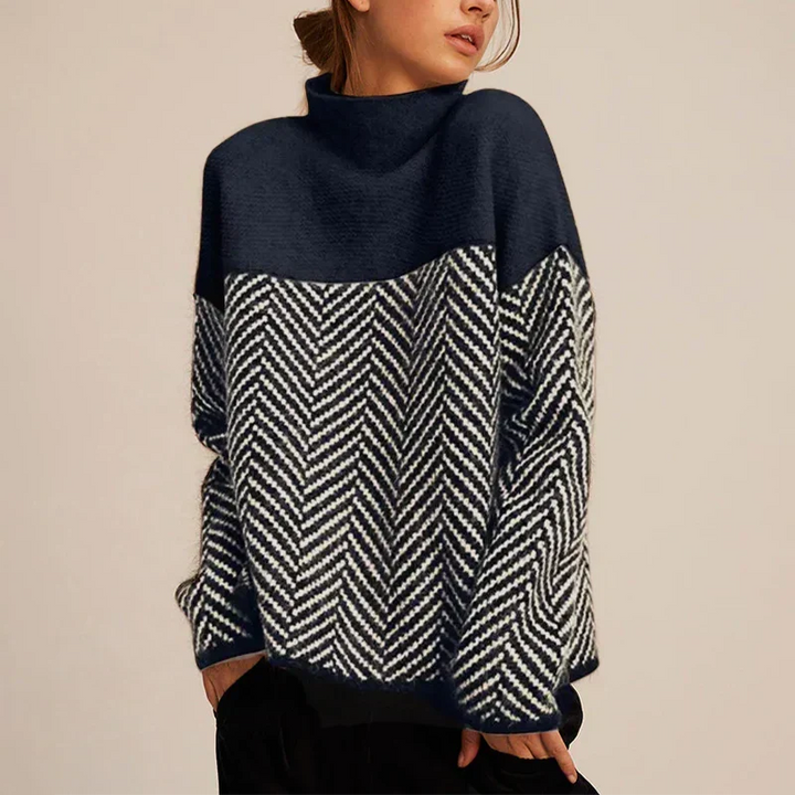 Andrea | Sophisticated Herringbone Funnel Neck Turtleneck Sweater