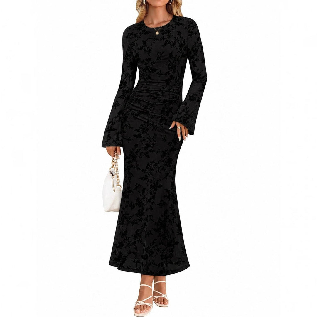 Andrea | Timeless Ruched Floral Fall Wedding Guest Maxi Dress