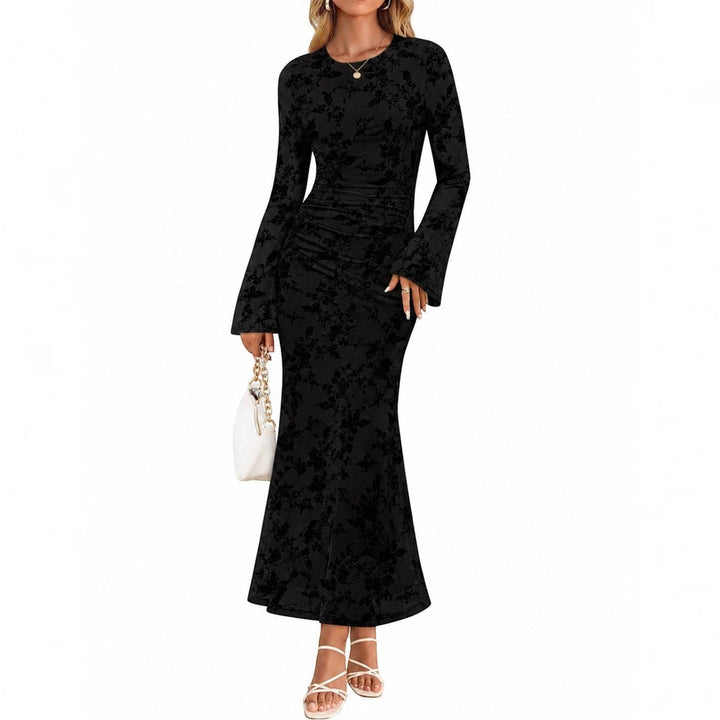 Andrea | Timeless Ruched Floral Fall Wedding Guest Maxi Dress
