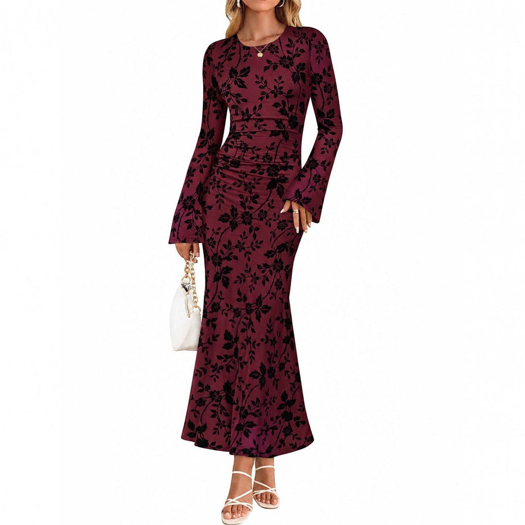 Andrea | Timeless Ruched Floral Fall Wedding Guest Maxi Dress