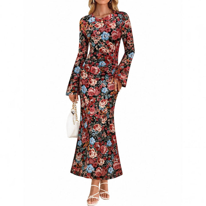 Andrea | Timeless Ruched Floral Fall Wedding Guest Maxi Dress