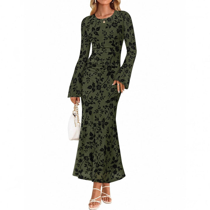 Andrea | Timeless Ruched Floral Fall Wedding Guest Maxi Dress