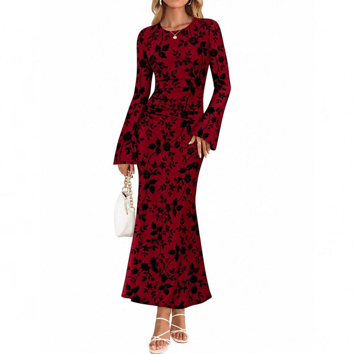 Andrea | Timeless Ruched Floral Fall Wedding Guest Maxi Dress