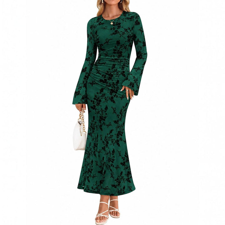 Andrea | Timeless Ruched Floral Fall Wedding Guest Maxi Dress