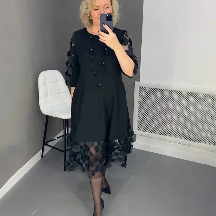 Angela | Effortless Mesh Dot Flared Christmas Party Midi Dress
