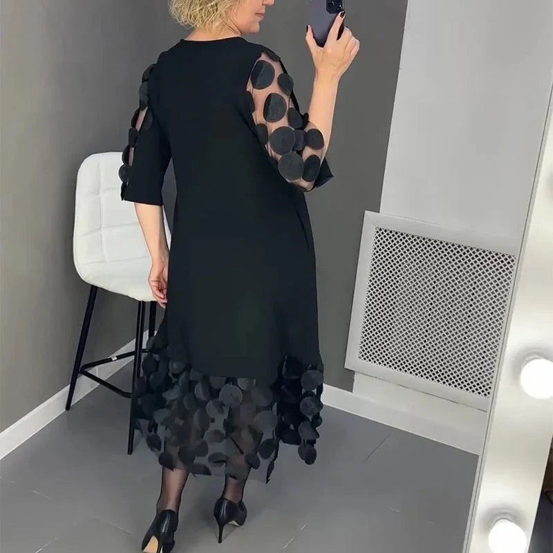 Angela | Effortless Mesh Dot Flared Christmas Party Midi Dress