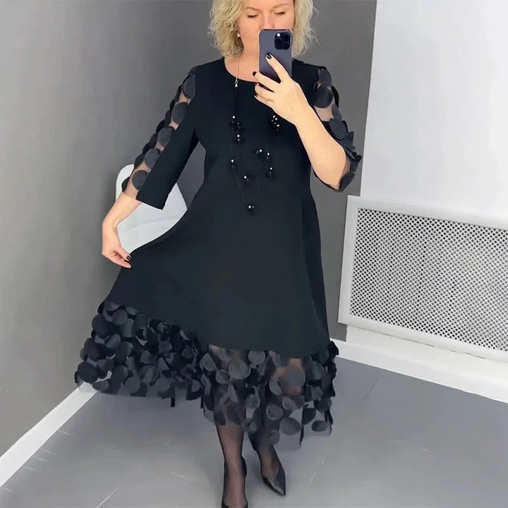 Angela | Effortless Mesh Dot Flared Christmas Party Midi Dress