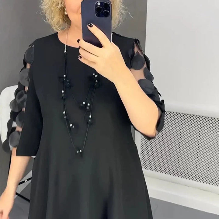 Angela | Effortless Mesh Dot Flared Christmas Party Midi Dress