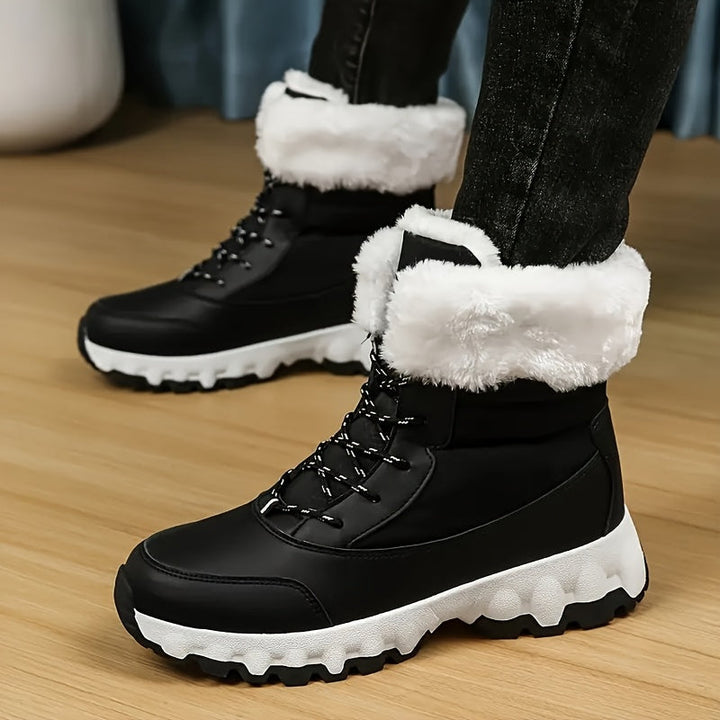 Angela | Elegant Faux Fur Cuff Chunky Sole Snow Boots
