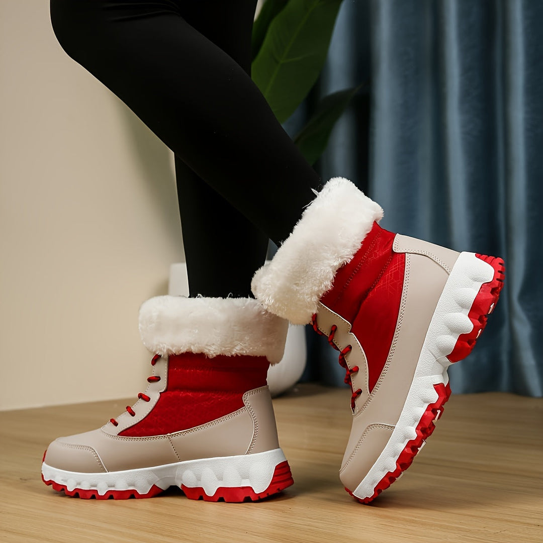 Angela | Elegant Faux Fur Cuff Chunky Sole Snow Boots