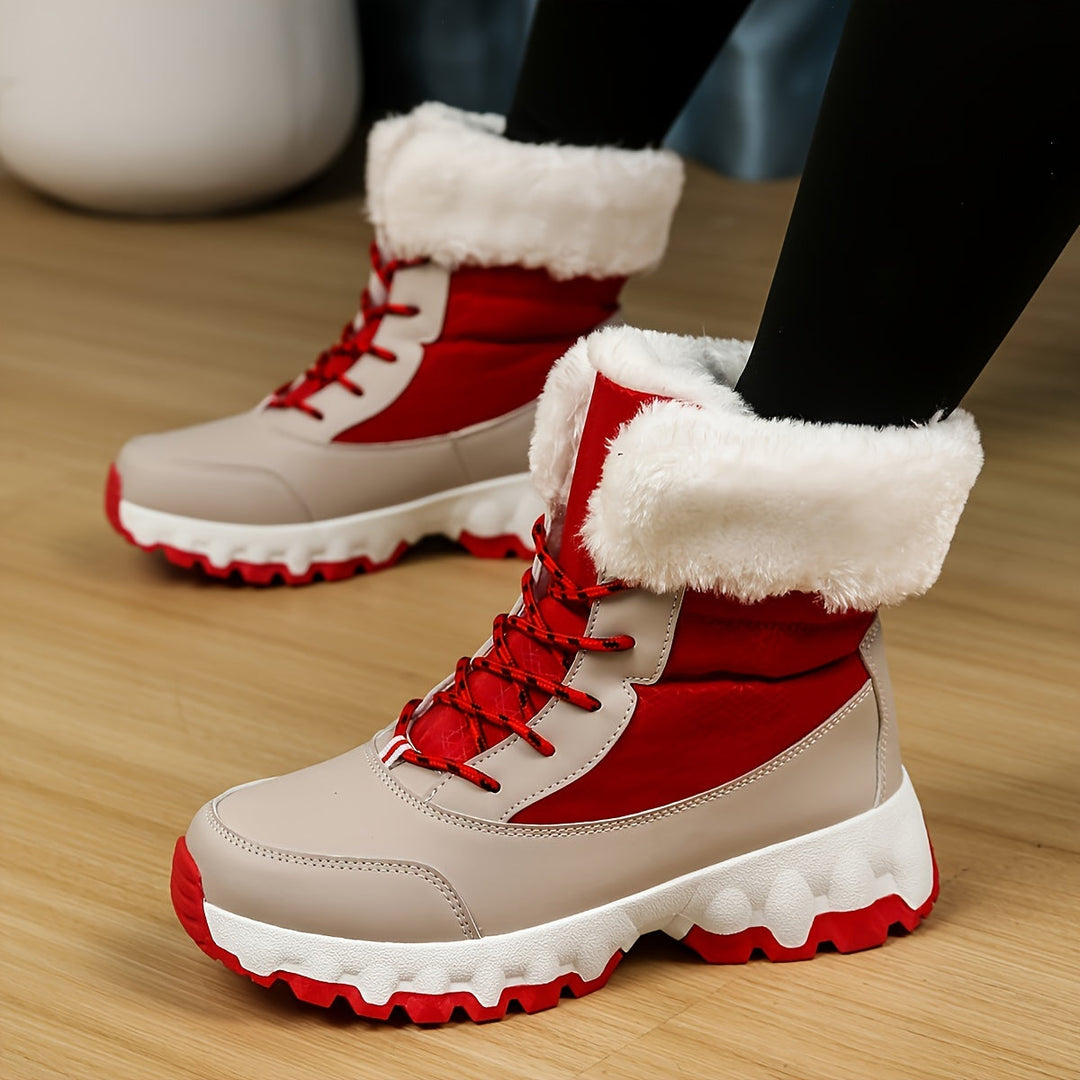 Angela | Elegant Faux Fur Cuff Chunky Sole Snow Boots