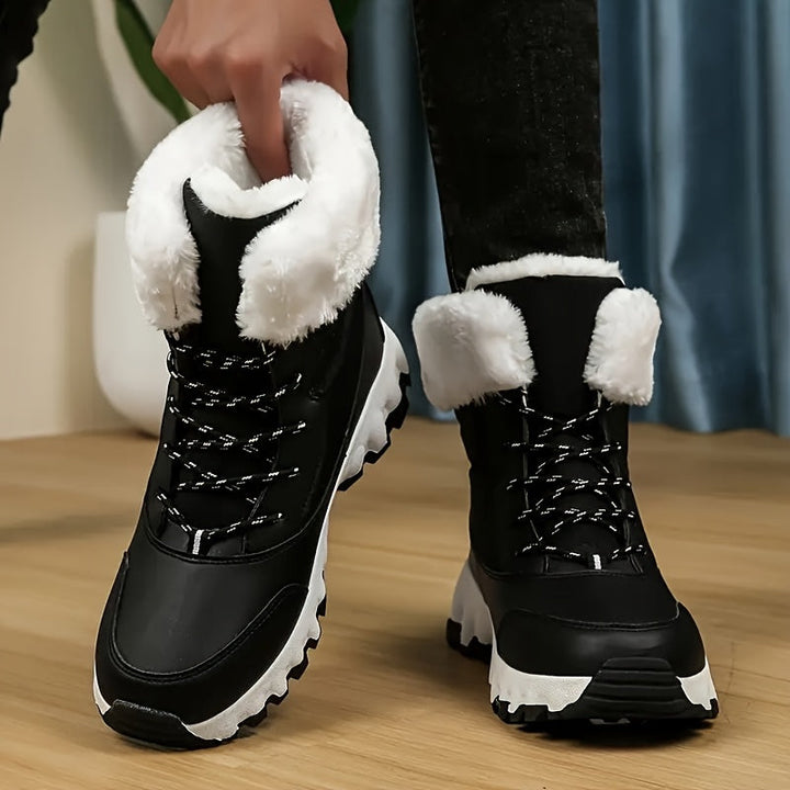 Angela | Elegant Faux Fur Cuff Chunky Sole Snow Boots