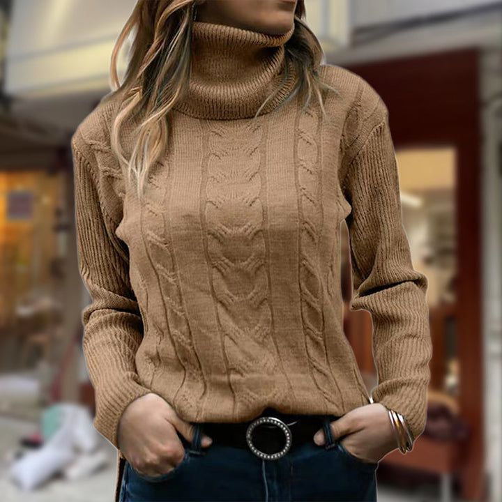 Angela | Elegant Ribbed Turtleneck Cable Knit Sweater