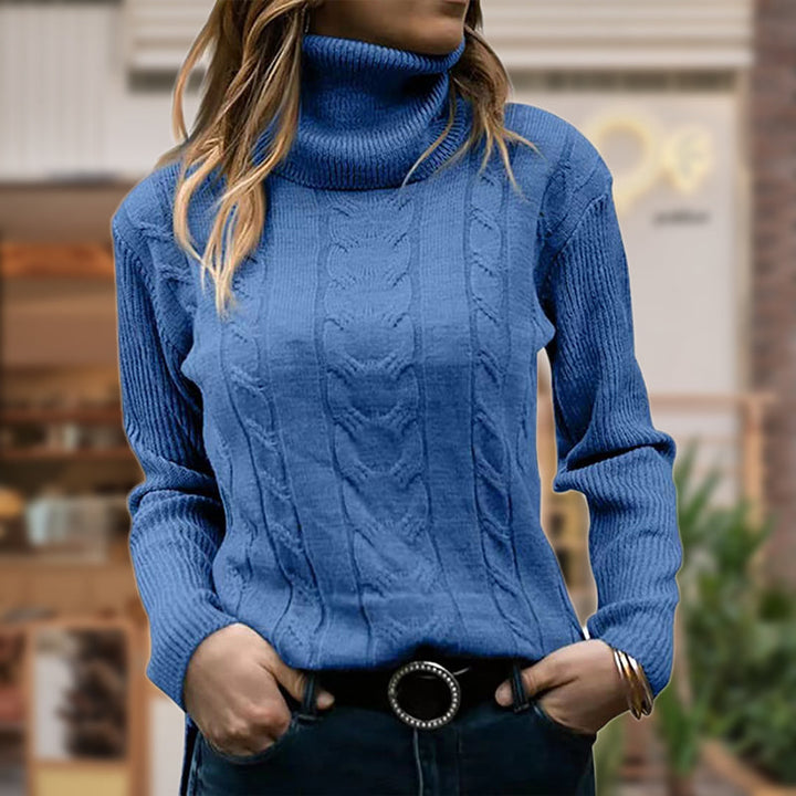 Angela | Elegant Ribbed Turtleneck Cable Knit Sweater
