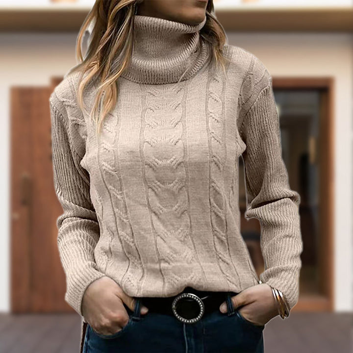 Angela | Elegant Ribbed Turtleneck Cable Knit Sweater