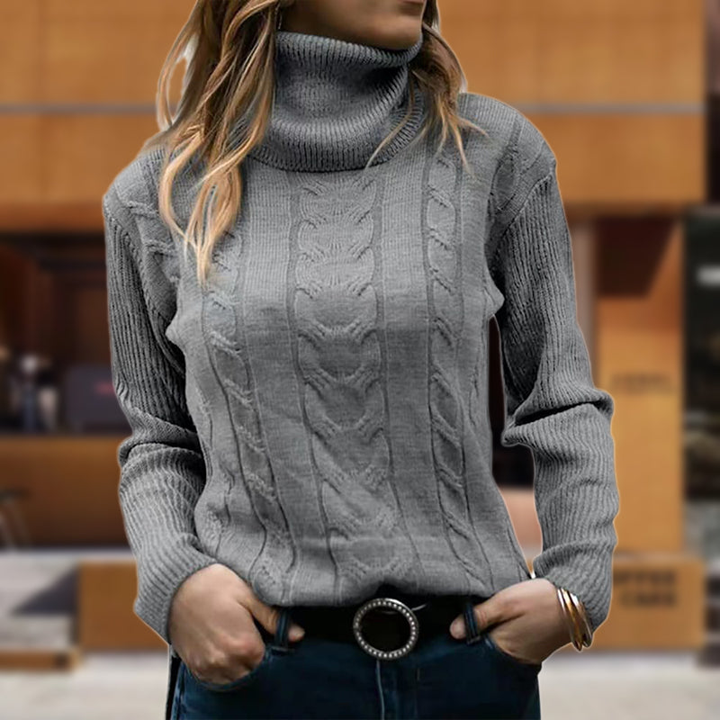 Angela | Elegant Ribbed Turtleneck Cable Knit Sweater