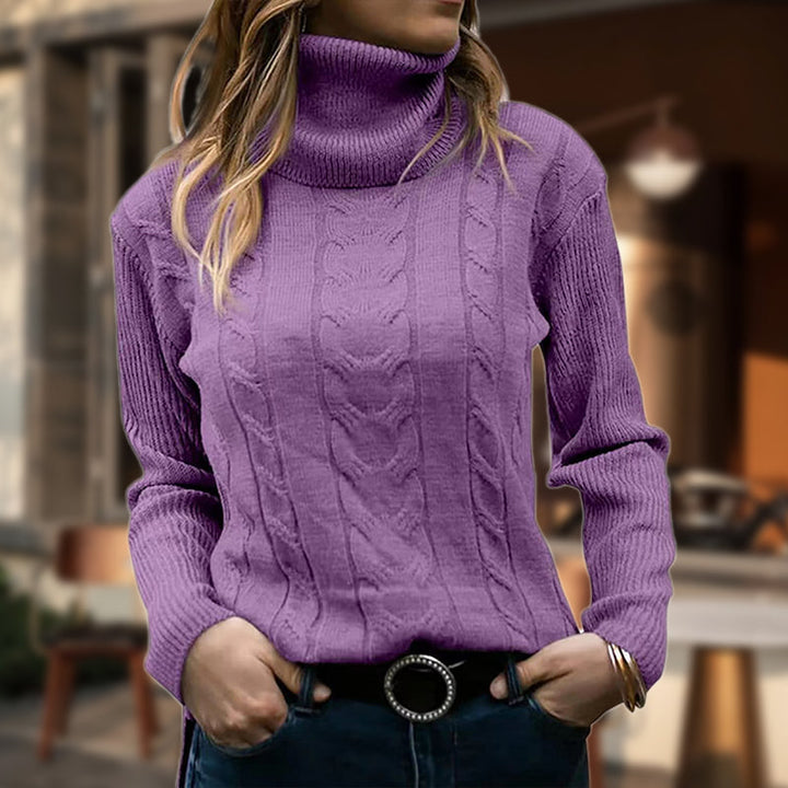 Angela | Elegant Ribbed Turtleneck Cable Knit Sweater