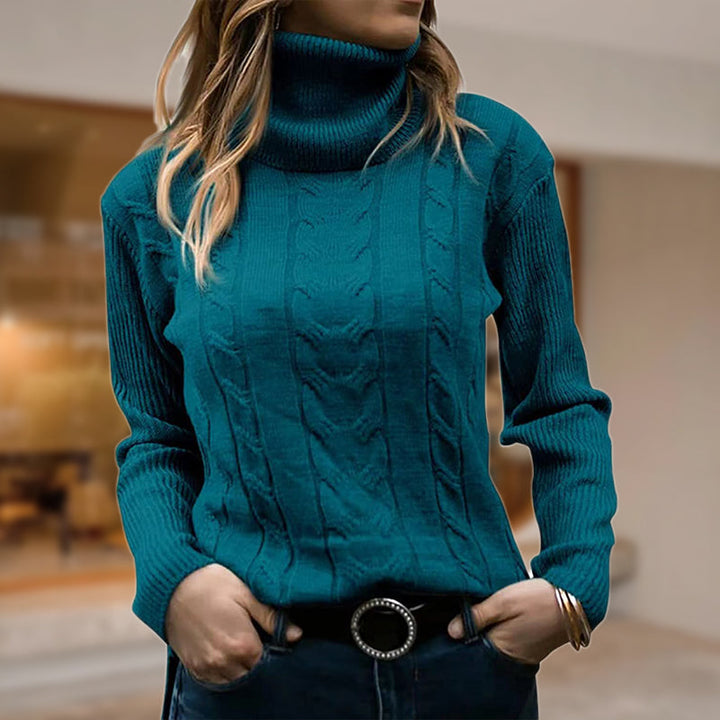 Angela | Elegant Ribbed Turtleneck Cable Knit Sweater