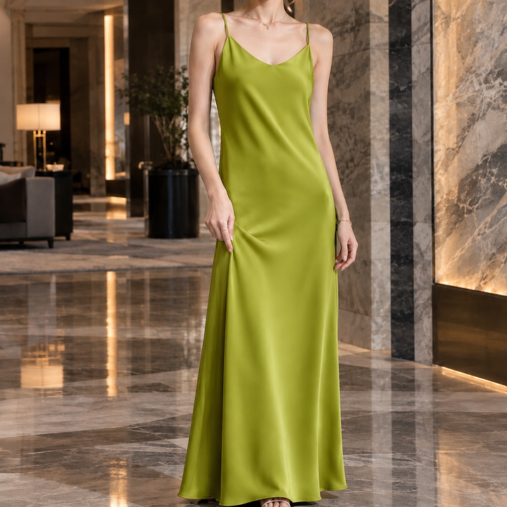 Angela | Elegant Satin Slip Fall Wedding Guest Maxi Dress
