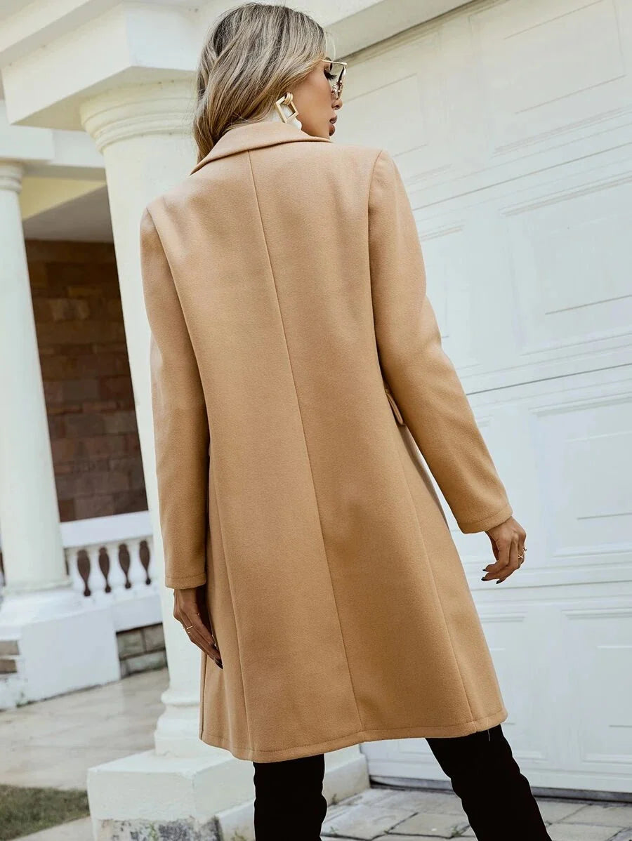 Angela | Graceful Double-Breasted Pea Coat Knee-Length Overcoat