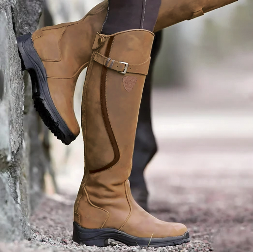 Angela | Polished Buckle Strap Knee High Boots