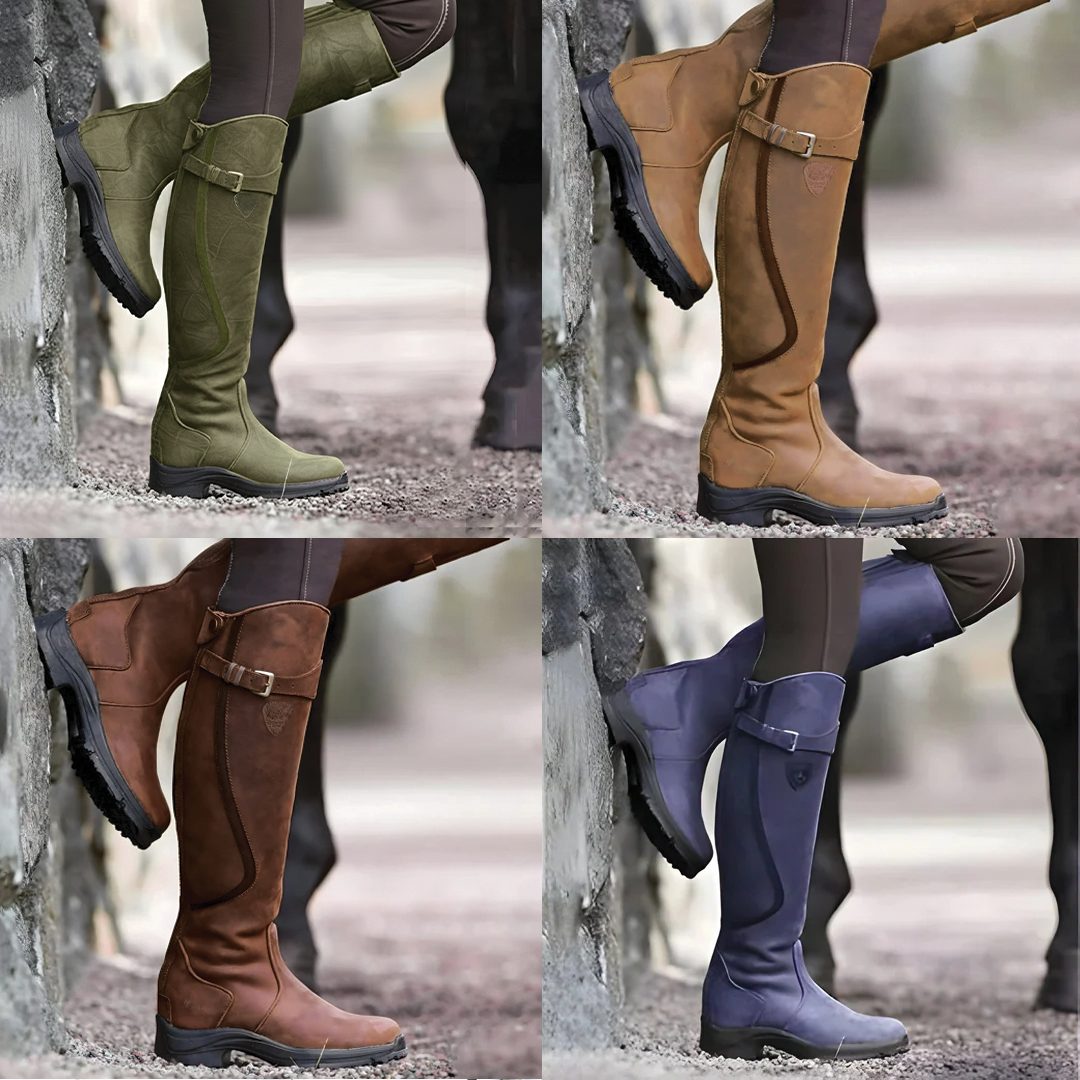 Angela | Polished Buckle Strap Knee High Boots