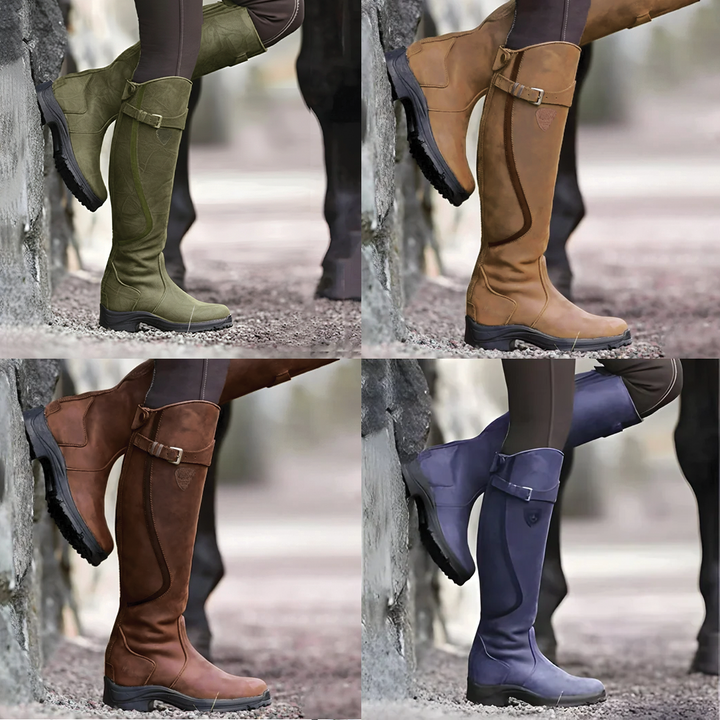 Angela | Polished Buckle Strap Knee High Boots