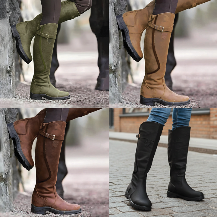 Angela | Polished Buckle Strap Knee High Boots