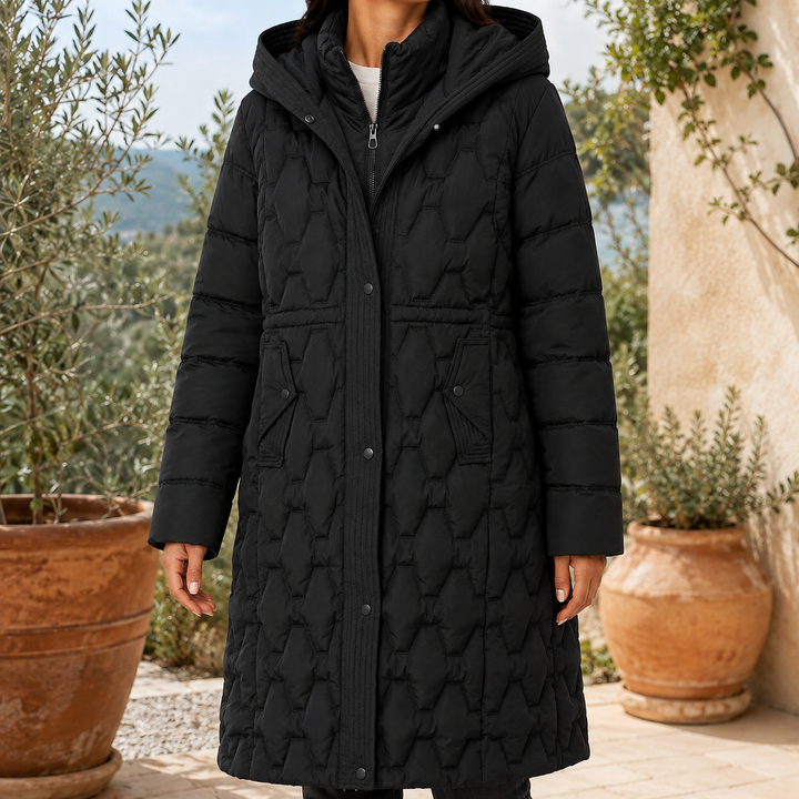 Ann | Polished Longline Hooded Quilted Puffer Jacket