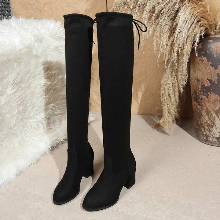 Ann | Refined Stretch Thigh High Block Heel Boots