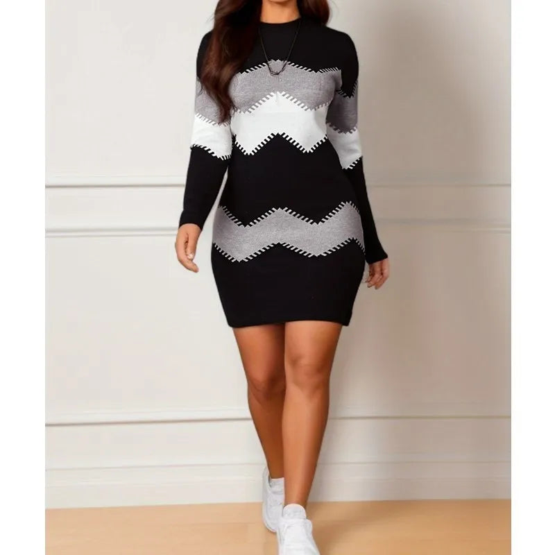 Anna | Classic Chevron Knit Bodycon Sweater Dress