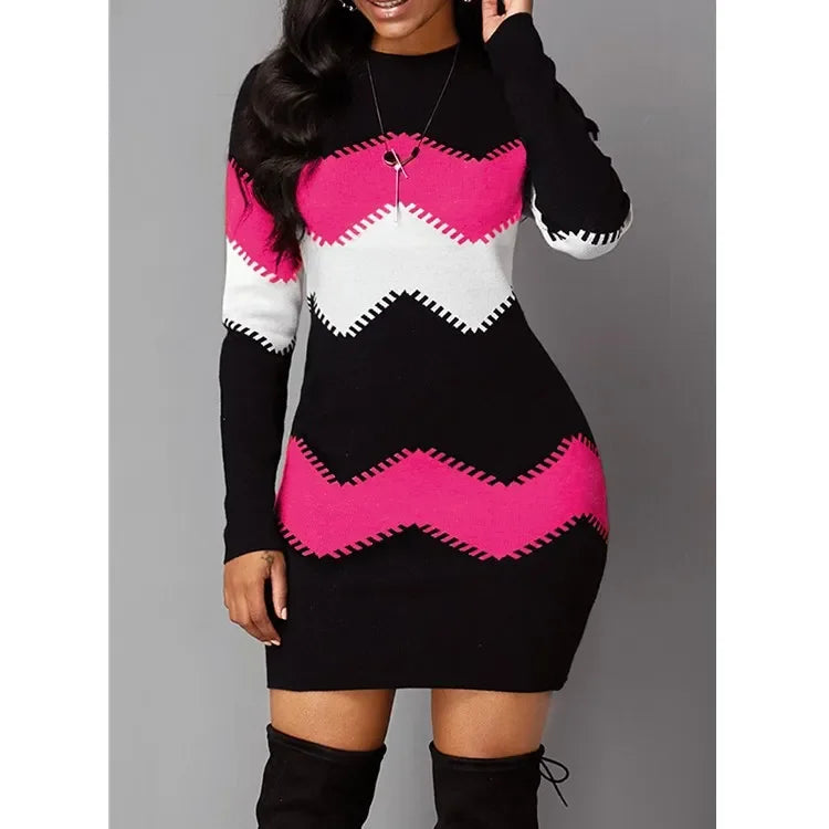 Anna | Classic Chevron Knit Bodycon Sweater Dress