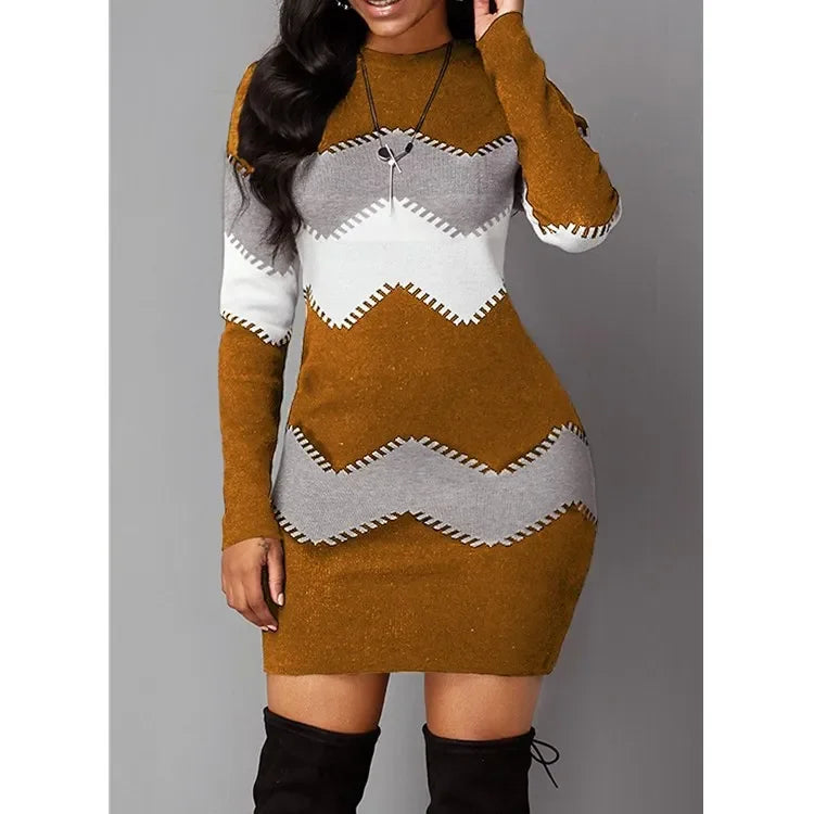Anna | Classic Chevron Knit Bodycon Sweater Dress