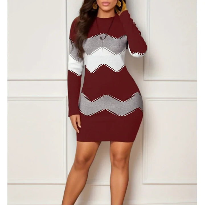 Anna | Classic Chevron Knit Bodycon Sweater Dress