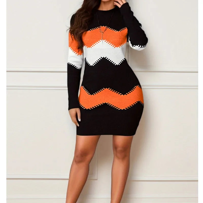 Anna | Classic Chevron Knit Bodycon Sweater Dress