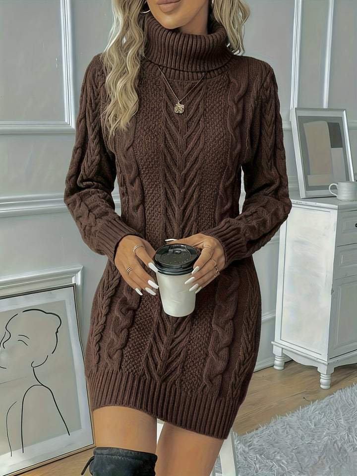 Anna | Cozy Cable Knit Turtleneck Winter Dress