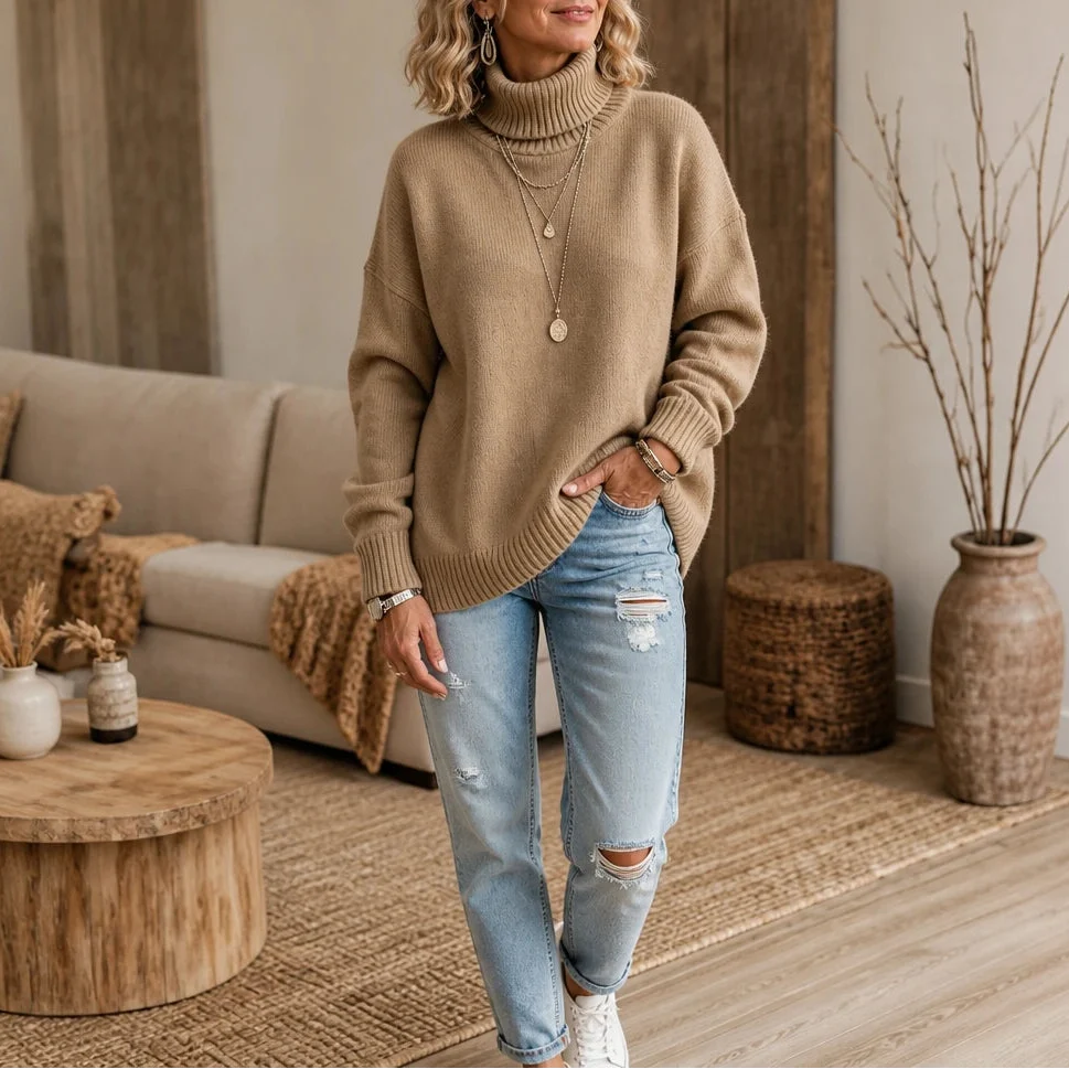 Anna | Polished Oversized Drop Shoulder Turtleneck Sweater