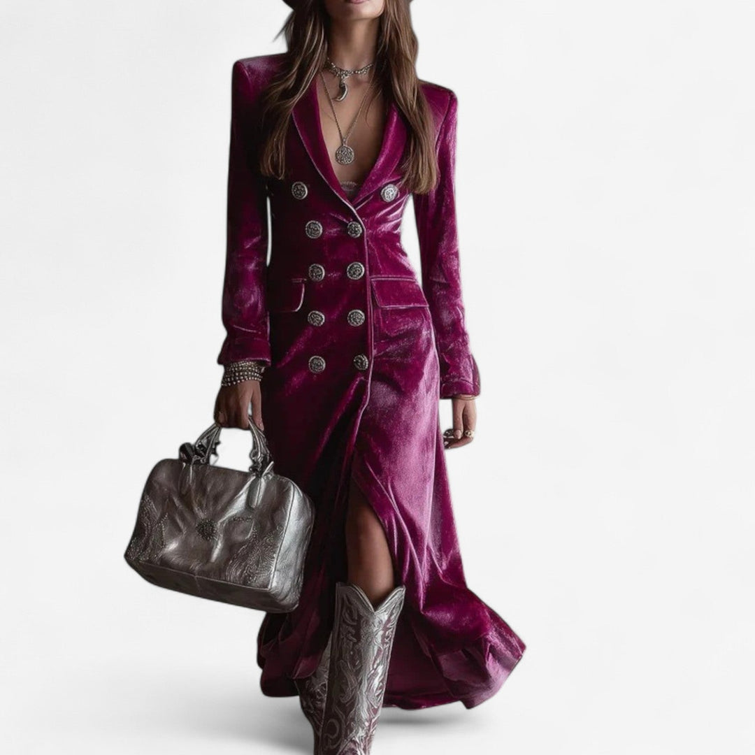 Anna | Stylish Velvet Wrap Fall Wedding Guest Maxi Dress