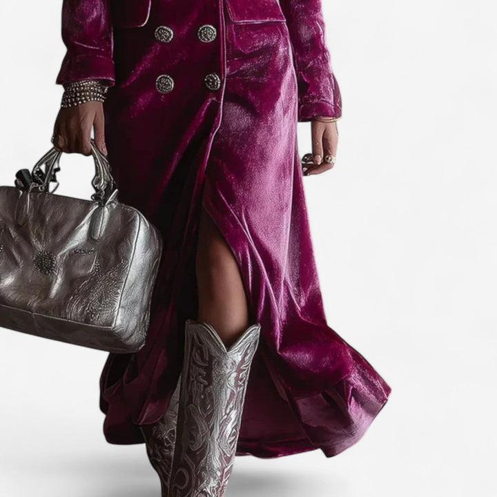 Anna | Stylish Velvet Wrap Fall Wedding Guest Maxi Dress
