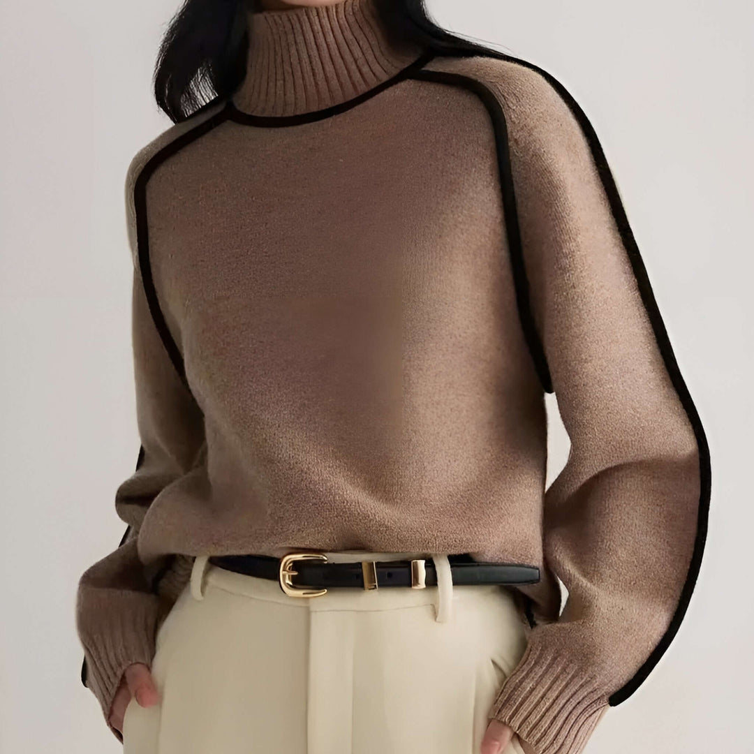 Ashley | Contrast Trim Long Sleeve Turtleneck Sweater
