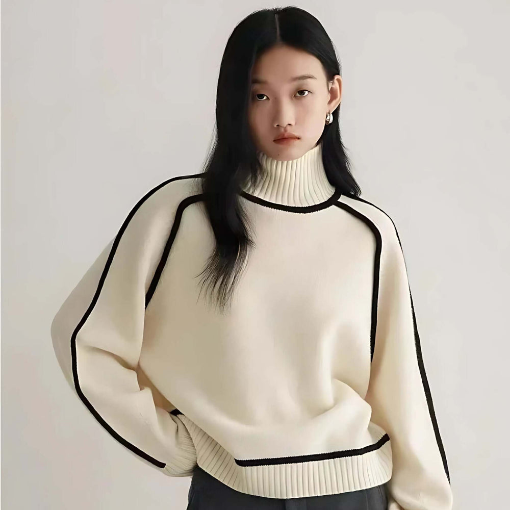 Ashley | Contrast Trim Long Sleeve Turtleneck Sweater