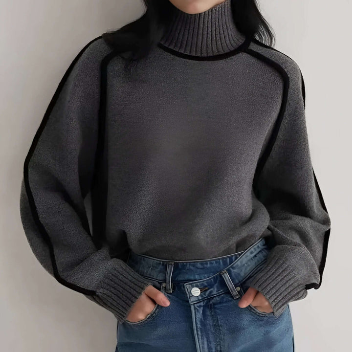 Ashley | Contrast Trim Long Sleeve Turtleneck Sweater