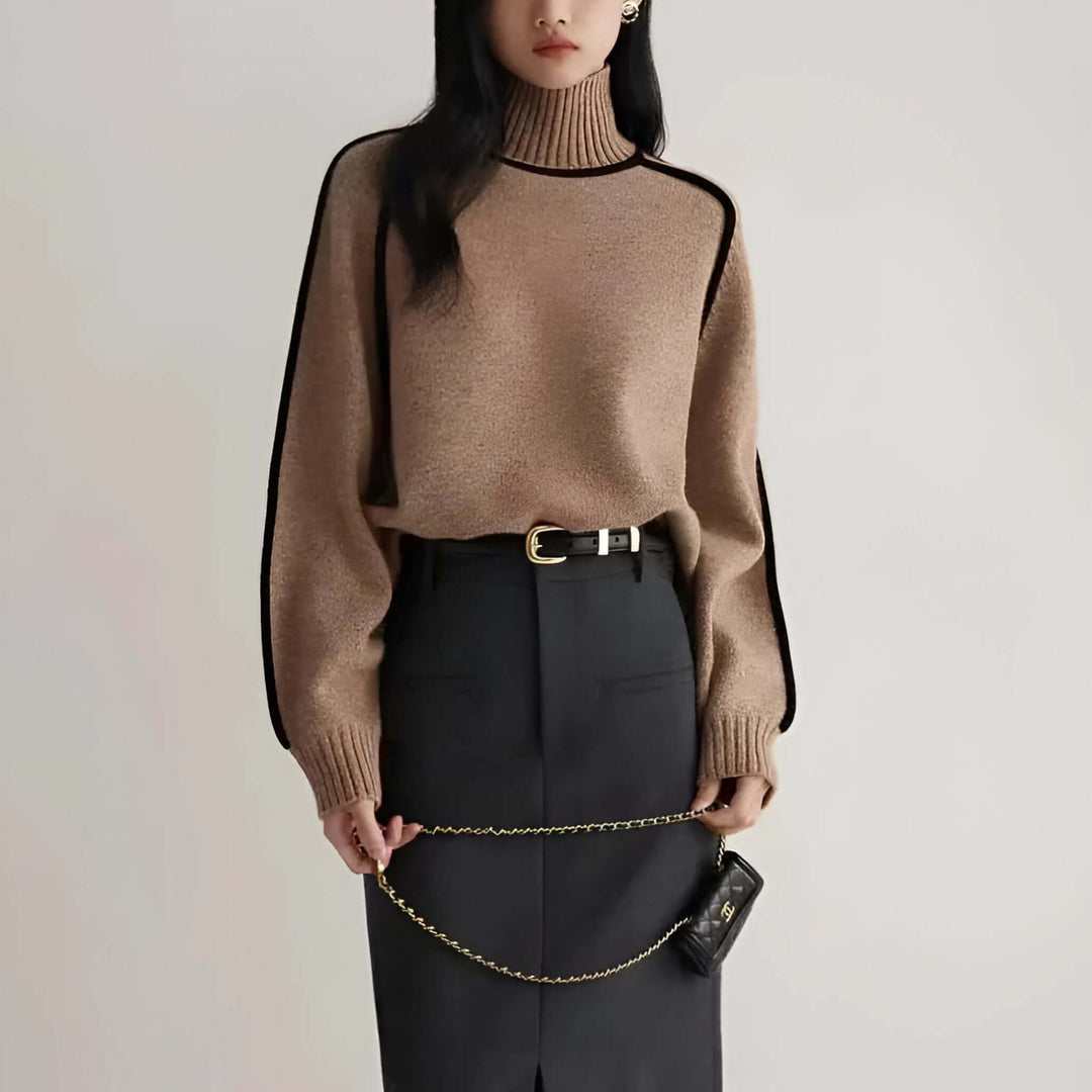Ashley | Contrast Trim Long Sleeve Turtleneck Sweater