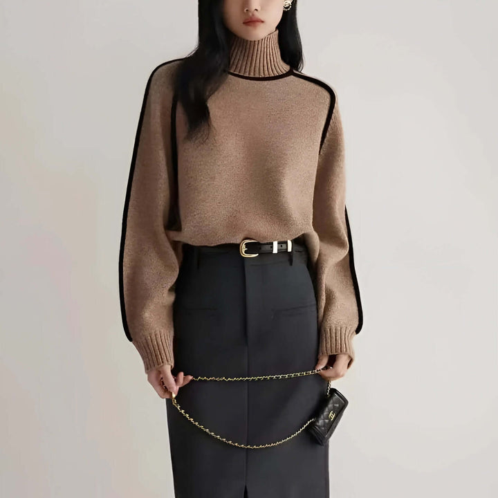 Ashley | Contrast Trim Long Sleeve Turtleneck Sweater